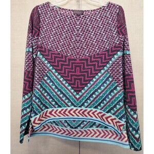 Hale Bob Mixed Print Long Sleeve High-Low Hem Blouse Size Small Boho